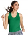 This ribbed tank top from Nike features Dri-Fit technology that wicks moisture and keeps you cool and dry. Perfect for all kinds of activities -- from yoga to jogging!