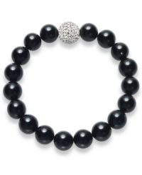 A traditional style with bold, modern appeal. This smooth strand bracelet showcases shiny onyx beads (10 mm) and a sparkling crystal ball at center (12 mm). Bracelet stretches to fit wrist. Approximate length: 7 inches. A traditional style with bold, modern appeal. This smooth strand bracelet showcases shiny onyx beads (10 mm) and a sparkling crystal ball at center (12 mm). Bracelet stretches to fit wrist. Approximate length: 7 inches.