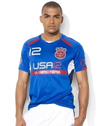A performance-driven crewneck T-shirt is designed from silky soft-touch microfiber with bold country details to celebrate Team USA's participation in the 2012 Olympic Games. A performance-driven crewneck T-shirt is designed from silky soft-touch microfiber with bold country details to celebrate Team USA's participation in the 2012 Olympic Games.