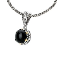 925 Silver & Round Onyx Cabochon Pendant with 18k Gold Accents 925 Silver & Round Onyx Cabochon Pendant with 18k Gold Accents