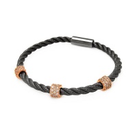 .925 Sterling Silver Black Rhodium Plated CZ 3 Bar Rose Gold Plated Cable Italian Bracelet Band with Magnetic Lock - 7 Inches .925 Sterling Silver Black Rhodium Plated CZ 3 Bar Rose Gold Plated Cable Italian Bracelet Band with Magnetic Lock - 7 Inches