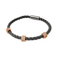 .925 Sterling Silver Black Rhodium Plated CZ 3 Bar Rose Gold Plated Cable Italian Bracelet Band with Magnetic Lock - 7 Inches