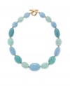 With its beautiful blue/green color scheme, Lauren by Ralph Lauren's reconstituted turquoise necklace is a tempting choice. Crafted with oval-shaped beads in gold tone mixed metal with a toggle closure. Approximate length: 18 inches.
