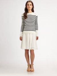 Light cotton knit, lightly striped for a chic, nautical feel.CrewneckLong sleevesRibbed trimPullover styleAbout 24 from shoulder to hemCottonDry cleanImportedModel shown is 5'10 (177cm) wearing US size Small. Light cotton knit, lightly striped for a chic, nautical feel.CrewneckLong sleevesRibbed trimPullover styleAbout 24 from shoulder to hemCottonDry cleanImportedModel shown is 5'10 (177cm) wearing US size Small.