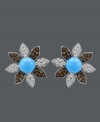 In full bloom. Add a springtime touch to your look in Carlo Viani's fabulous floral stud earrings. Crafted in 14k white gold, with round-cut turquoise centers (6-1/5 mm) and petals covered in round-cut white sapphire (1-1/6 ct. t.w.) and smokey quartz (1 ct. t.w.). Approximate diameter: 1 inch.