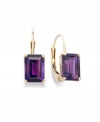 Perfection in purple. Add a vibrant pop of color to your look with emerald-cut amethyst (1-1/3 ct. t.w.) set in luminous 14k gold. Approximate drop: 1/2 inch.