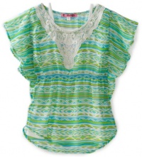 Energie Girls 7-16 Angel Sleeve Chiffon Geo Tank Top, Green, Large Energie Girls 7-16 Angel Sleeve Chiffon Geo Tank Top, Green, Large