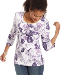 Let style bloom in Karen Scott's floral-printed top. Rendered in a regal purple, it's a great look at a great price! Let style bloom in Karen Scott's floral-printed top. Rendered in a regal purple, it's a great look at a great price!