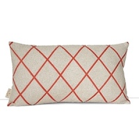 Shimmering beads amidst an orange printed trellis dress up this decorative pillow. Shimmering beads amidst an orange printed trellis dress up this decorative pillow.