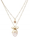 Young at heart. Betsey Johnson's double-row necklace features a fun, fresh look. With a clear heart and bow as its fashionable focal points, it's further embellished with glittering crystals. Approximate length: 16 inches + 3-inch extender. Approximate drop: 1-1/3 inches.