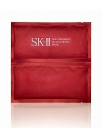 SK-II's Skin Signature 3D Redefining Mask works to uplift sagging skin and increase firmness and elasticity. You'll notice a reduction in the appearance of fine lines and wrinkles while experiencing a velvety smooth, radiant and youthful complexion. Includes six masks.After purifying the skin and following with Clear Lotion, apply Facial Treatment Essence. Take out an upper face mask from the sachet. Hold both ends of the upper face mask. Next position around eyes, stretching the sheet sideways to help treat fine lines around the eye area. Now take out the lower face mask from sachet. Hold both ends of the lower face mask to position. Position around the nose and mouth, and then stretch upwards slowly from chin to the sides of your face. The substrate will not return to its original shape once it has been stretched. Please be careful to avoid stretching too much. Peel off mask after approximately 15 minutes and discard. Wipe off or massage extra liquid and blend in. SK-II's Skin Signature 3D Redefining Mask works to uplift sagging skin and increase firmness and elasticity. You'll notice a reduction in the appearance of fine lines and wrinkles while experiencing a velvety smooth, radiant and youthful complexion. Includes six masks.After purifying the skin and following with Clear Lotion, apply Facial Treatment Essence. Take out an upper face mask from the sachet. Hold both ends of the upper face mask. Next position around eyes, stretching the sheet sideways to help treat fine lines around the eye area. Now take out the lower face mask from sachet. Hold both ends of the lower face mask to position. Position around the nose and mouth, and then stretch upwards slowly from chin to the sides of your face. The substrate will not return to its original shape once it has been stretched. Please be careful to avoid stretching too much. Peel off mask after approximately 15 minutes and discard. Wipe off or massage extra liquid and blend in.