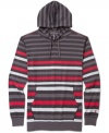 Stripes styled for with unmatched surfer dude attitude: Univibe's pullover hoodie with henley neck and kangaroo pocket.