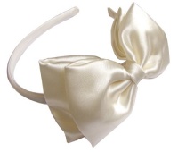 A Girl Company Satin Ivory Headband with Attached Layered Hair Bow A Girl Company Satin Ivory Headband with Attached Layered Hair Bow