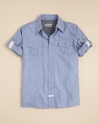 Perfect with a pair of well-worn jeans, this handsome point-collar shirt adds a touch of houndstooth at the inner cuff and collar trim. Perfect with a pair of well-worn jeans, this handsome point-collar shirt adds a touch of houndstooth at the inner cuff and collar trim.