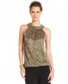 Alfani's latest top looks decadent with a metallic finish and beautifully beaded neckline.