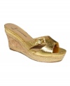 A bit of glitz; a bit of height Lisa for Donald J Pliner's Wanda slide wedges feature the cutest woven wedge.