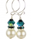 Damali Sterling Silver FRESHWATER Pearl December Tanzanite Swarovski Crystal Pearl Earrings - 1 Inch