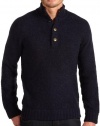 Vince Mens Ribbed Wool Henley Sweater Large L Standing Collar Blue