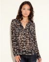 GUESS Isabel Houndstooth Shirt, JET BLACK/PORCELAIN MULTI (MEDIUM)