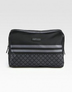 Leather trimmed diamante case with signature web.Zip top closure10W x 6H x 4DMade in Italy