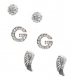 G by GUESS Wing, G and Fireball Stud Set, SILVER