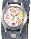 Zou Zou White Floral Dial Blue Denim Cuff Ladies Watch ZRT6008