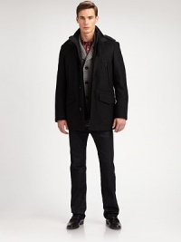 Cold weather favorite in a superior wool blend with nylon contrast piping for a sleek, streamlined silhouette.Zip frontStand collarChest welt, waist flap pocketsShoulder epaulettesFully linedAbout 33 from shoulder to hem80% wool/10% polyamide/10% polyesterDry cleanImported Cold weather favorite in a superior wool blend with nylon contrast piping for a sleek, streamlined silhouette.Zip frontStand collarChest welt, waist flap pocketsShoulder epaulettesFully linedAbout 33 from shoulder to hem80% wool/10% polyamide/10% polyesterDry cleanImported
