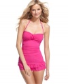 With retro styling & a rosette accent, this Kenneth Cole Reaction swim dress is both feminine and figure flattering!