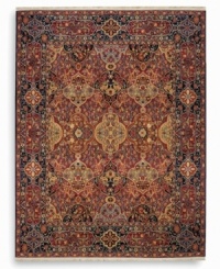 Magnificent everyday living. Designed with the same precision once found in the gardens of England's Hampton Court Royal Palace, this stunning area rug flourishes with color from end to end. Quatrefoil medallions are surrounded by a lavish arrangement of floral sprays, vinery, peacocks and rosettes. Woven from plush New Zealand wool. Magnificent everyday living. Designed with the same precision once found in the gardens of England's Hampton Court Royal Palace, this stunning area rug flourishes with color from end to end. Quatrefoil medallions are surrounded by a lavish arrangement of floral sprays, vinery, peacocks and rosettes. Woven from plush New Zealand wool.