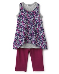 This cute tank top sports a floral overlay for a light layered look. Paired with the solid leggings, it's a complete looks she love all season. This cute tank top sports a floral overlay for a light layered look. Paired with the solid leggings, it's a complete looks she love all season.