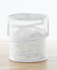 Perfect for a tight squeeze, this spiral hamper pops up when you need it and collapses when you don't. Incredibly lightweight with easy carry handles and an airflow mesh construction that reduces moisture and odor with constant ventilation. Perfect for a tight squeeze, this spiral hamper pops up when you need it and collapses when you don't. Incredibly lightweight with easy carry handles and an airflow mesh construction that reduces moisture and odor with constant ventilation.
