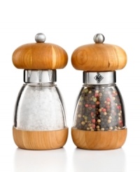 Are you crushing? It's easy to be enamored of this salt & pepper mill set, which crushes instead of grinds salt & peppercorns for a fresher, more vibrant taste. The two mushroom-shaped mills are filled with the highest-quality salt and pepper and feature a deep American cherry finish that perfectly accents your table. Are you crushing? It's easy to be enamored of this salt & pepper mill set, which crushes instead of grinds salt & peppercorns for a fresher, more vibrant taste. The two mushroom-shaped mills are filled with the highest-quality salt and pepper and feature a deep American cherry finish that perfectly accents your table.
