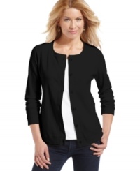 Karen Scott's cotton cardigan is a wear-with-anything basic you'll wear season after season. Karen Scott's cotton cardigan is a wear-with-anything basic you'll wear season after season.