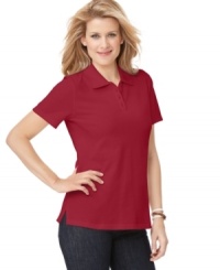 Karen Scott's casual petite top has a cute, preppy look that's always in fashion. The excellent value makes this a must-have for your basic wardrobe! Karen Scott's casual petite top has a cute, preppy look that's always in fashion. The excellent value makes this a must-have for your basic wardrobe!