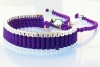 Free Style,Personalize purple Friendship Link Bracelet. Silver Plated Woven in Black Macrame. (Similar to the Links of London Brand) (One Direction), Birthday/Halloween Gift for girls/women/men.