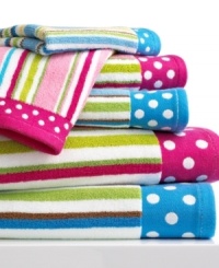 Put a bit of pep into your daily routine with this brightly-colored Bambini Stripes hand towel, featuring whimsical stripes and polka dots on a pure cotton ground for a playful addition to your bathroom. Put a bit of pep into your daily routine with this brightly-colored Bambini Stripes hand towel, featuring whimsical stripes and polka dots on a pure cotton ground for a playful addition to your bathroom.