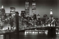 New York City Brooklyn Bridge Night Skyline Art Print Poster - 24x36 Poster Print, 36x24 Photography Poster Print, 36x24