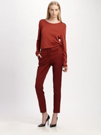 Impeccably tailored pants in a stretchy cotton blend with a medium rise and slightly cropped pant legs. Tab closureZip flySlash pocketsBack besom pocketsRise, about 10Inseam, about 30Fully lined50% viscose/47% cotton/3% spandexDry cleanImportedModel shown is 5'10 (177cm) wearing US size Small. Impeccably tailored pants in a stretchy cotton blend with a medium rise and slightly cropped pant legs. Tab closureZip flySlash pocketsBack besom pocketsRise, about 10Inseam, about 30Fully lined50% viscose/47% cotton/3% spandexDry cleanImportedModel shown is 5'10 (177cm) wearing US size Small.