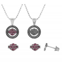 Harley-Davidson® MOD® Women's Circle Beaded Necklace & Earrings Set with Purple Swarovski Crystals HDS0001 Harley-Davidson® MOD® Women's Circle Beaded Necklace & Earrings Set with Purple Swarovski Crystals HDS0001