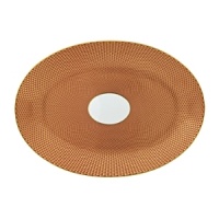 Embellished with an organically complex honeycomb pattern and rendered in gold-tipped earthy hues, the Reynaud Tresor orange medium oval dish lends boho-chic sophistication to the dining table. Embellished with an organically complex honeycomb pattern and rendered in gold-tipped earthy hues, the Reynaud Tresor orange medium oval dish lends boho-chic sophistication to the dining table.