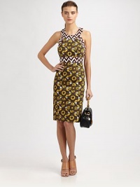 Crafted with an abstract tribal print, this cotton halter design has an open back and back button closures. HalterRoundneckBack keyhole detail with button closuresBack zipperAbout 26 from natural waistCottonDry cleanMade in USA of Italian fabricModel shown is 5'10 (177cm) wearing US size 2. Crafted with an abstract tribal print, this cotton halter design has an open back and back button closures. HalterRoundneckBack keyhole detail with button closuresBack zipperAbout 26 from natural waistCottonDry cleanMade in USA of Italian fabricModel shown is 5'10 (177cm) wearing US size 2.