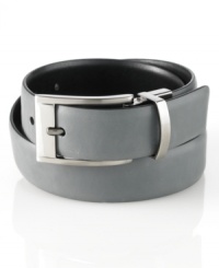 Change up your style with the sleek reversible design of this modern plaque belt in smooth nappa leather from Alfani. Change up your style with the sleek reversible design of this modern plaque belt in smooth nappa leather from Alfani.