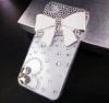 Bling Swarovski Crystal Heart White Bow Case Cover for Iphone 4 & 4s (Handcrafted by TEAM LUXURY)