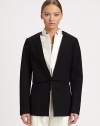 A stunning update, this jacket has an inner collar and an outer layer that create a striking architectural elegance.Inner notched satin collarOuter layer has hook-and-eyeZip closeFront welt pocketsFully linedAbout 30 from shoulder to hemViscose/woolDry cleanImportedSIZE & FITModel shown is 5'10 (177cm) wearing US size 4. 