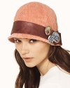Juicy Couture corduroy cloche. Cotton cloche with leather trim and metal buttons.