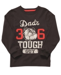 Your little guy can show off his big boy spirit with this long-sleeve shirt from Carter's. Your little guy can show off his big boy spirit with this long-sleeve shirt from Carter's.