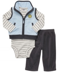 Dress your future star in top-notch casual style with this handsome 3-piece bodysuit, vest and pant set from Carter's. Dress your future star in top-notch casual style with this handsome 3-piece bodysuit, vest and pant set from Carter's.