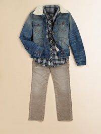 An essential, classic jean jacket gets a retro update with cozy sherpa lining, signature contrast stitching and plenty of pockets.Shirt collarLong sleevesSnap-frontFlap pocketsSlash pocketsCottonMachine washImported Please note: number of buttons/snaps may vary depending on size ordered. An essential, classic jean jacket gets a retro update with cozy sherpa lining, signature contrast stitching and plenty of pockets.Shirt collarLong sleevesSnap-frontFlap pocketsSlash pocketsCottonMachine washImported Please note: number of buttons/snaps may vary depending on size ordered.
