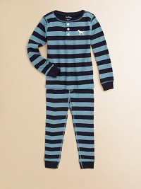 Smart and sporty rugby stripes make cozy bedtime companions in soft cotton knit with contrast stitching.Henley necklineButton placketDog chest appliquéLong sleeves with contrast ribbed cuffsElastic-waist bottoms with contrast ribbed cuffsCottonMachine washImported Smart and sporty rugby stripes make cozy bedtime companions in soft cotton knit with contrast stitching.Henley necklineButton placketDog chest appliquéLong sleeves with contrast ribbed cuffsElastic-waist bottoms with contrast ribbed cuffsCottonMachine washImported
