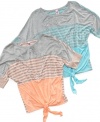 Fun and trendy horizontal stripe tee with stylish tie front by Beautees.